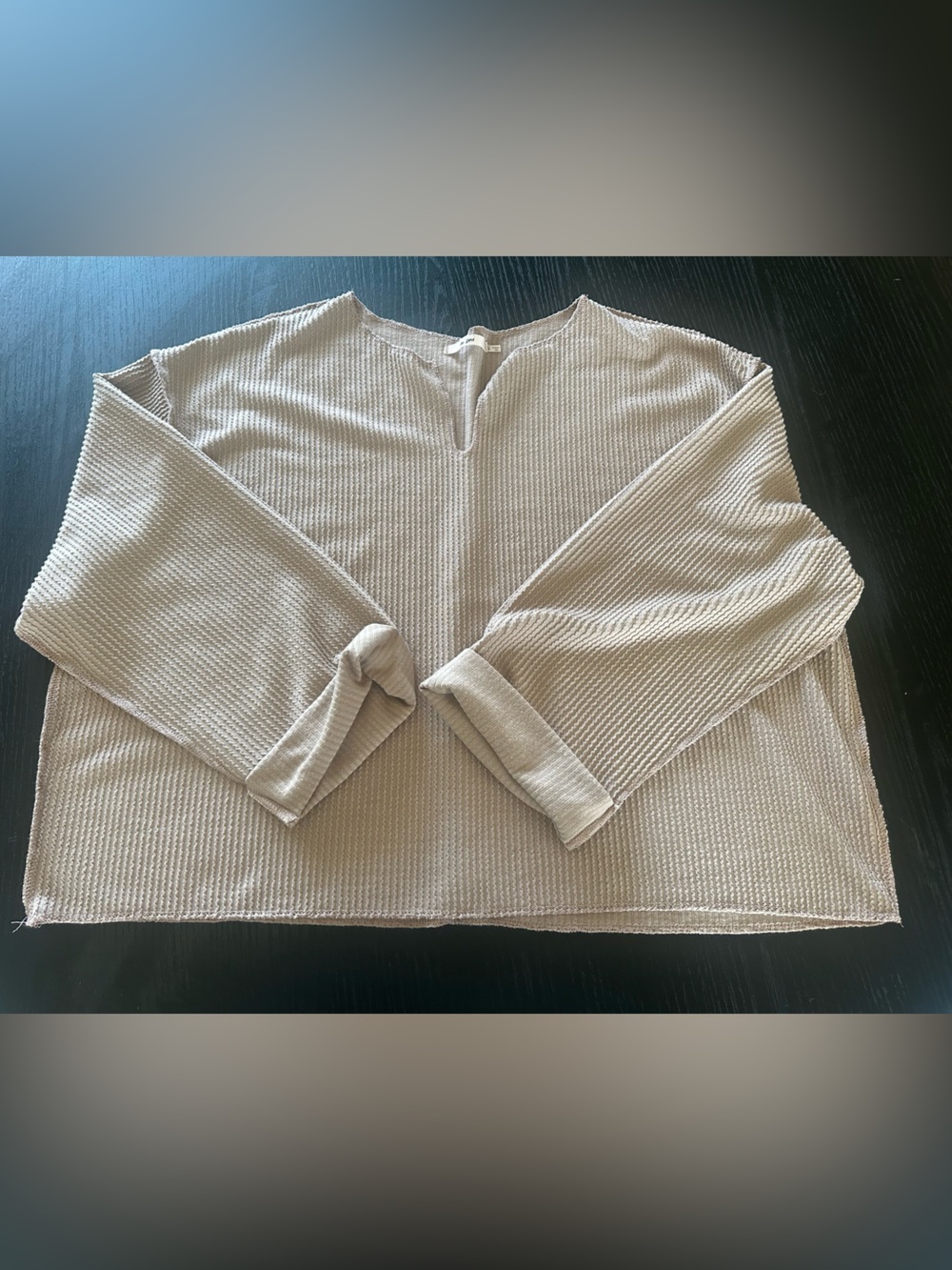miami Ribbed Waffle Crew Neck Top - Taupe